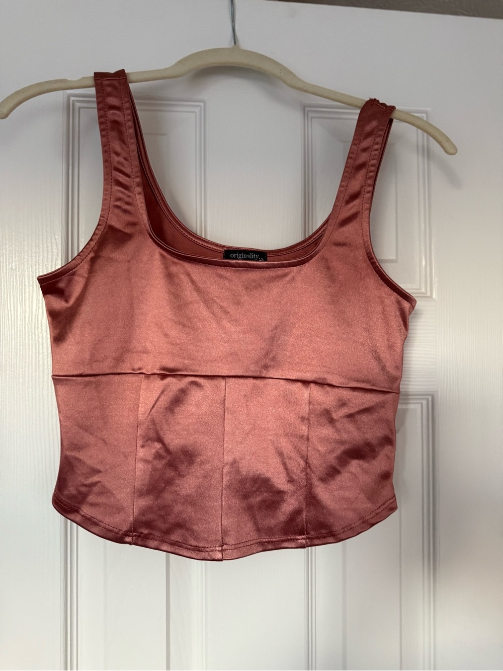 Originality Rose Copper Satin Crop Tank